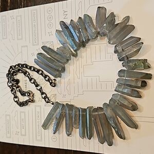 GRAY SMOKEY QUARTZ  SPIKE CRYSTALS HAND MADE‎ NECKLACE